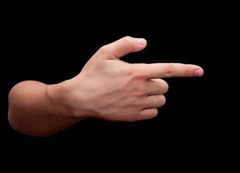 Index finger on black background 