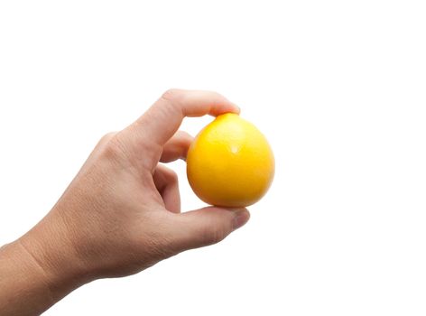 Lemon in a hand on a white background