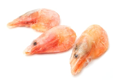 Red frozen shrimp on a white background