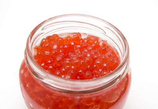 red caviar in the bank on a white background