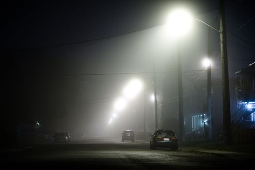 Foggy street with nobody in the suburb