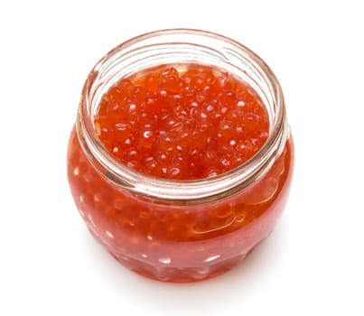 red caviar in the bank on a white background