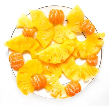 tangerines with pineapple on a white background