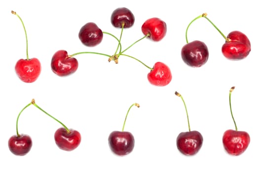 collection of fresh cherries on white background