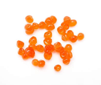 red caviar on white background. macro