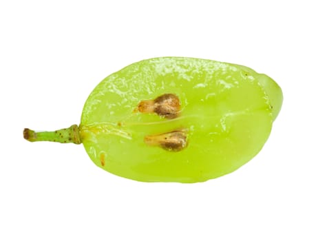 Translucent slice of green grape fruit, macro isolated on white 