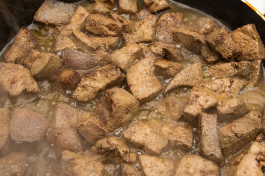 fried liver in a pan