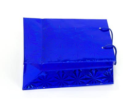 blue gift wrapping with handles 