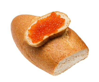 caviar and bread on a white background