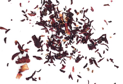 Hibiscus red tea,also known as carcade on white background 