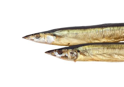 Smoked Saury on a white background