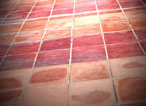 Perspective of Square red tiles floor 