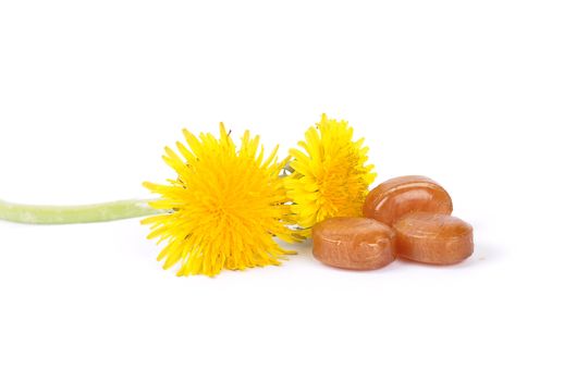 Cough drops with dandelion flowers