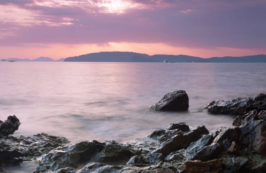 Beautiful sunset on the bank of the Andamandsky sea, Thailand