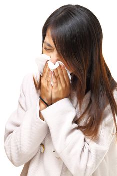 woman with cold sneezing