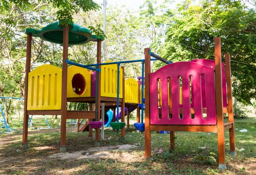 An image of a colorful children playground, without children