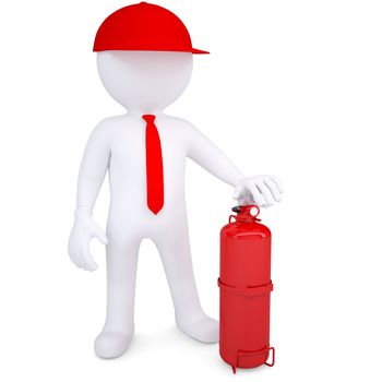 3d man with a fire extinguisher. 3d render isolated on white background