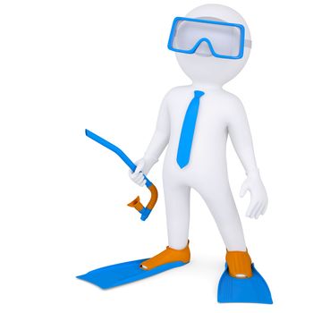 3d man with flippers and mask underwater. 3d render isolated on white background