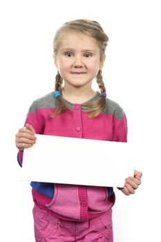 cute girl standing with empty horizontal blank in hand