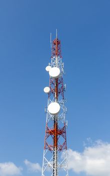 Repeater stations or Telecommunications tower  in a day of clear blue sky.