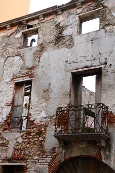 Old building ruined facade