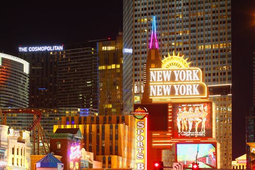 Las Vegas, USA - April 22, 2012: Famous Las Vegas Strip in Las Vegas, Nevada. The Strip is about 4 miles long and seen here are a few of the luxurious hotel casinos that make it famous.