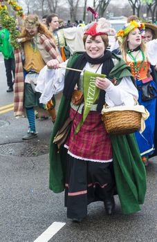 CHICAGO - MARCH 16 : People with a Renaissance costume Participating in the annual Saint Patrick's Day Parade in Chicago on March 16 2013