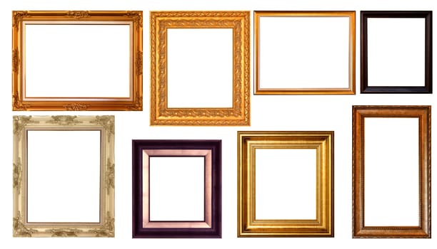Set of Vintage gold picture frame, isolated with clipping path