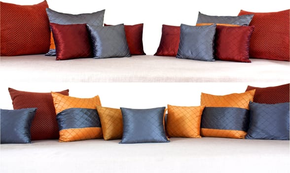 The colorful pillows scattered on the table.