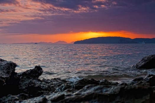 Beautiful sunset on the bank of the Andamandsky sea, Thailand