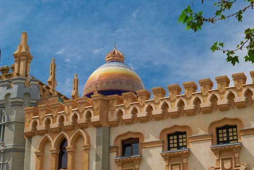 Historic buildings with lace fronts of city Madrid