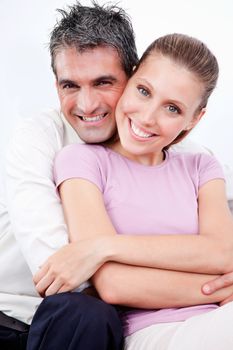 Portrait of lovely couple embracing.