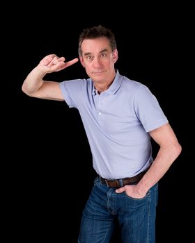 Handsome Middle Age Man Pointing At Ear Indicating Listening Black Background