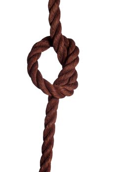 old rope with knot on white