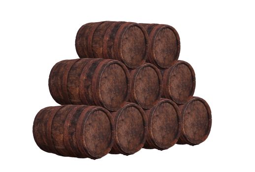 stack of wooden barrel