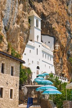 old monastery of Ostrog built into a mountain in Montenegro