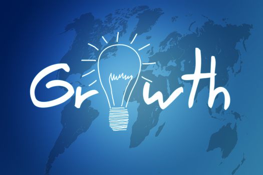 Growth illustration on blue background with world map