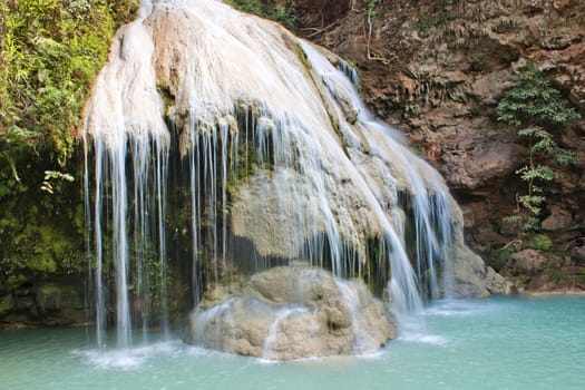 Beautiful waterfall from wild nature water creek forest.