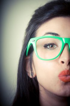 beautiful fashion hipster girl on gray background