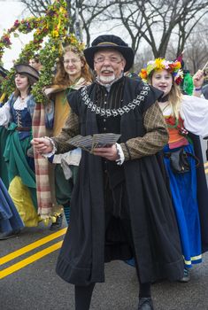 CHICAGO - MARCH 16 : A man with a Renaissance costume Participating in the annual Saint Patrick's Day Parade in Chicago on March 16 2013