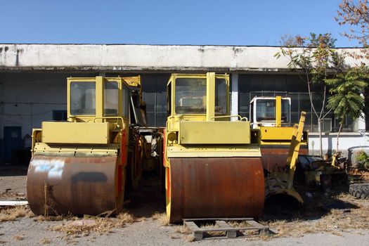 Abandoned old rusty road rollers