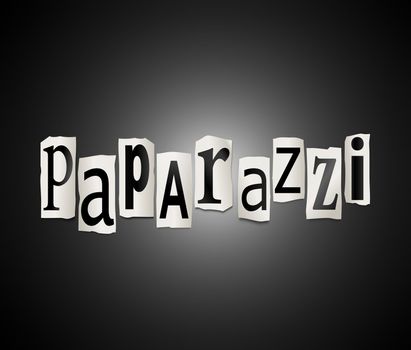 Illustration depicting cut out letters arranged to form the word paparazzi.