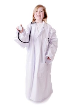 little girl with aspirations of being a doctor isolated on white