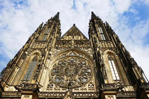 Facade of Medieval Saint Vitus Cathedral, Prague, Czech Republic