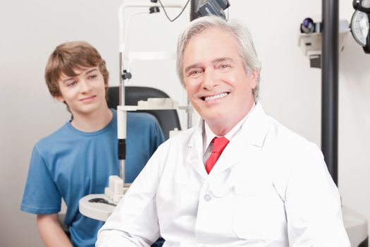 Optometrist and patient during eyetest