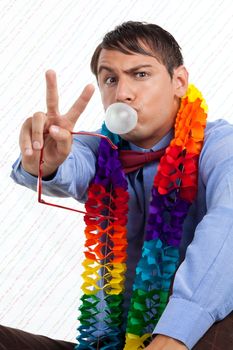 Retro styled man showing peace sign