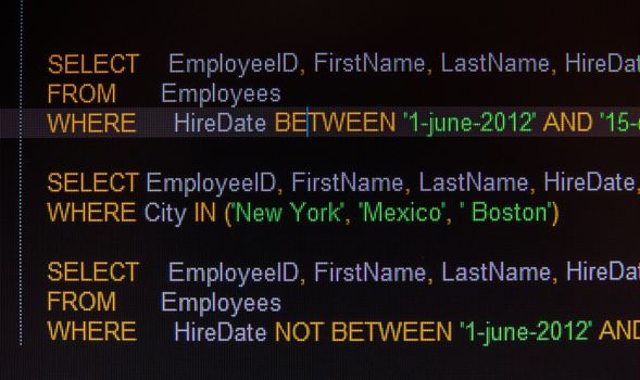 Code of SQL syntax on black LCD screen