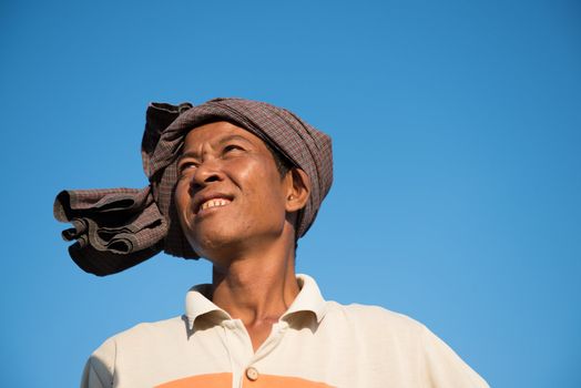 Portrait of Asian traditional farmer, Bagan, Myanmar 