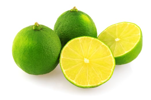 Fresh limes and slice Isolated on white