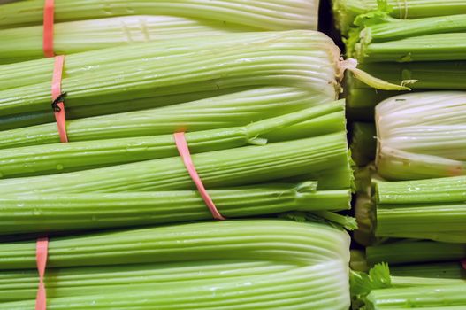 celery stalks on display at supermarket